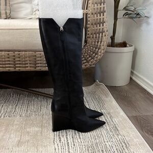 Elegant Black Wedge Heeled Boots
